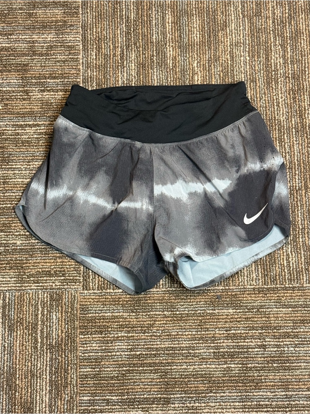 Nike Women's Black and Gray Tie-Dye Athletic Shorts